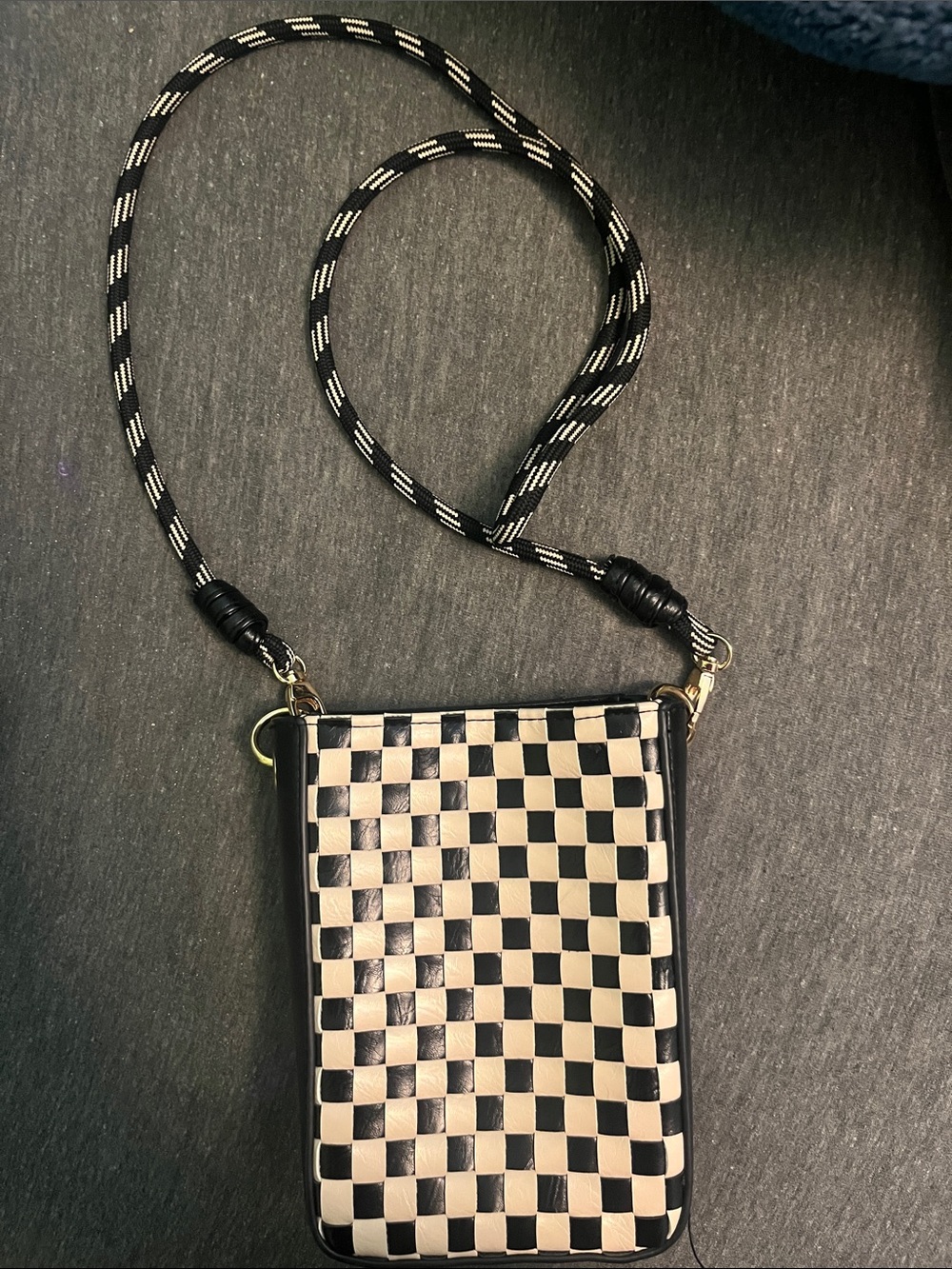 Black and Cream Checkered Crossbody Bag